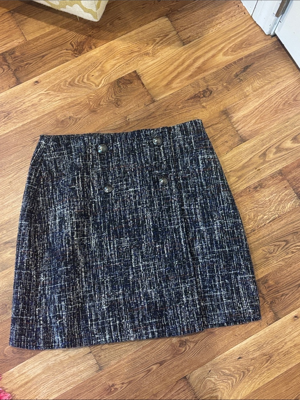LOFT Black Tweed Double-Button Mini Skirt